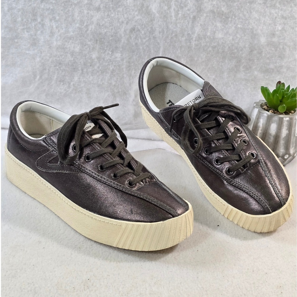 Tretorn Sweden Metallic Bronze Leather Platform Sneakers Tennis Shoes US 7.5‎